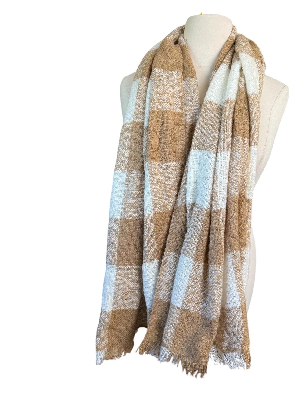 Cozy Plaid Throw in Camel and White - Home Accents